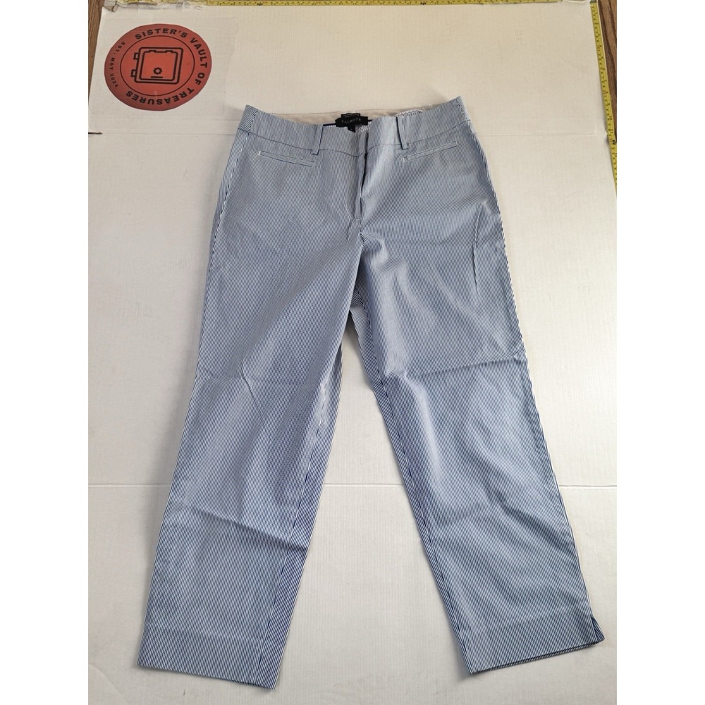 Talbots Women's Perfect Crop Chino‎ Blue Stripe Flat Front Pockets Pants Size 8